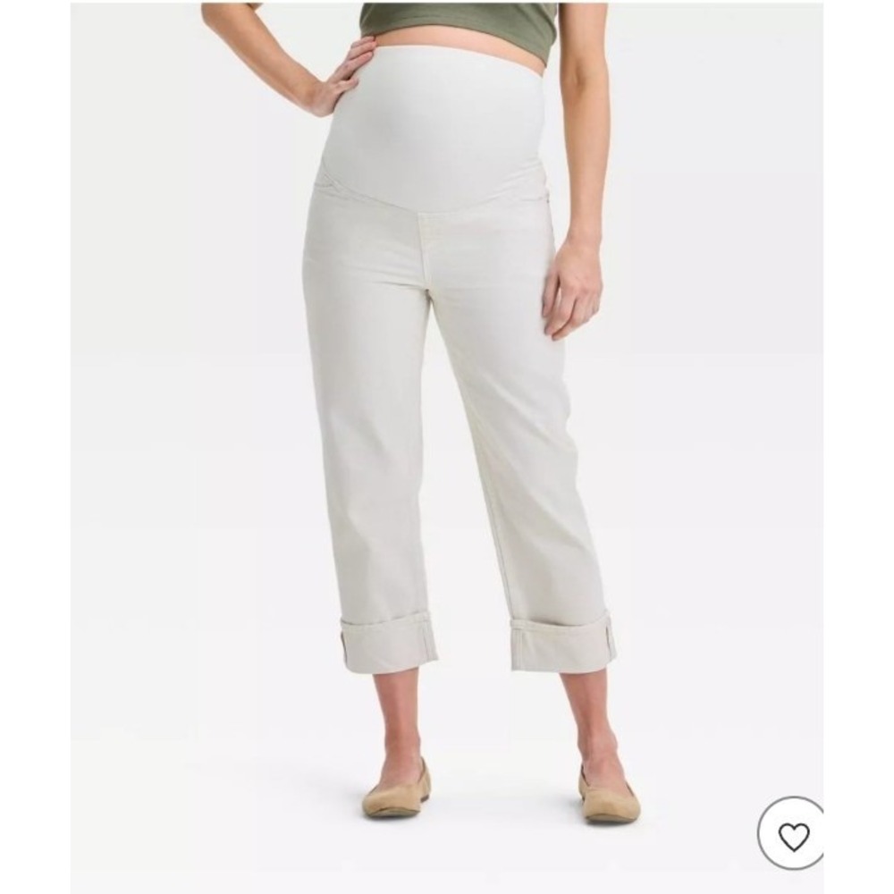 Ingrid & Isabel Maternity Women SZ 12 cropped vintage Ivory jeans over‎ belly